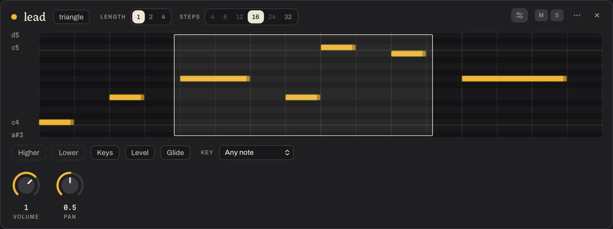 A piano roll with a box drawn over four notes while Shift is held, to choose them.